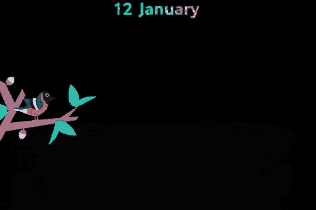 a bird is perched on a branch with the date 12 january