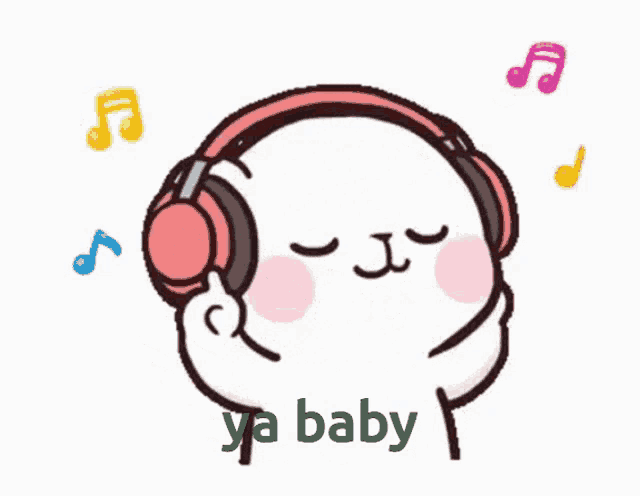 a cartoon of a seal wearing headphones with the words ya baby above it