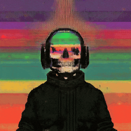 a painting of a person with a skull on their head
