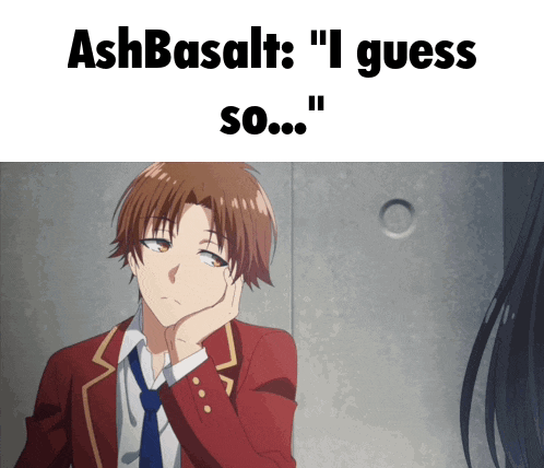a man in a red suit and tie says " ashbasalt : " i guess so ... "