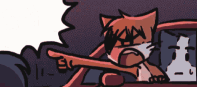 a cartoon drawing of a cat pointing at another cat