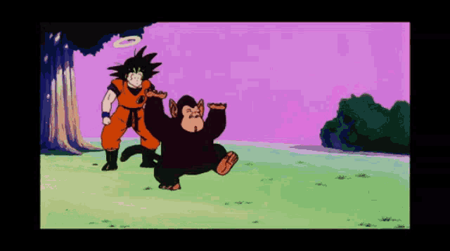 a cartoon of goku and a monkey with a ring around their head