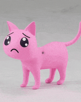 a pink cat is behind a broken glass