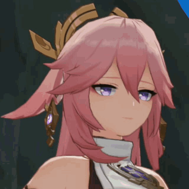 a close up of a girl 's face with pink hair