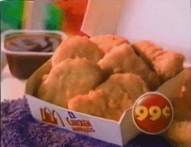a box of chicken nuggets with a 99 cents price tag
