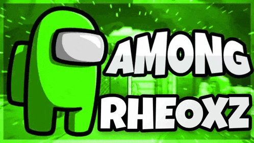 a green among us logo with white letters on a green background .