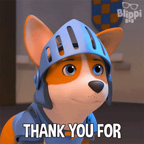 a dog wearing a knight 's helmet says " thank you for "