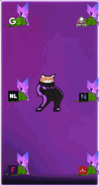 a purple background with a cartoon cat and logos for onetap and nl