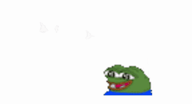 a pixel art of a green frog wearing sunglasses .