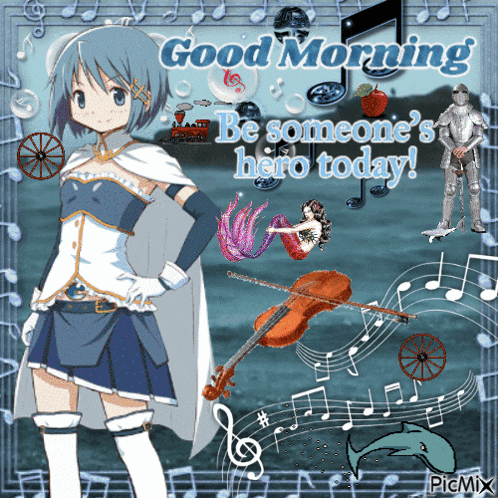a picture of a girl with the words good morning be someone 's hero today on it