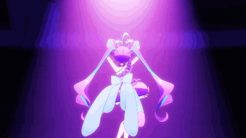 a pixel art drawing of a girl with purple hair and blue wings