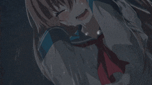 a girl in a school uniform is crying and covering her face with her hands