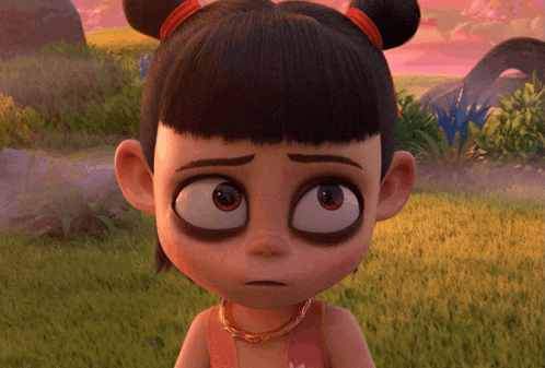 a close up of a cartoon character 's face with black eyes