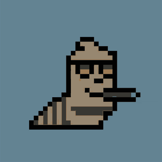 pixel art of a worm wearing sunglasses and smoking a cigarette