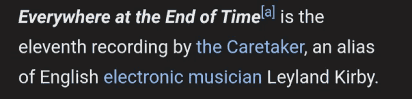 a black background with the words " everywhere at the end of time " on it