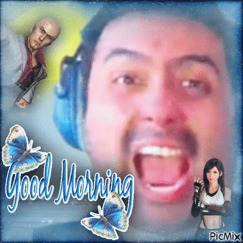 a picture of a man with headphones and the words good morning