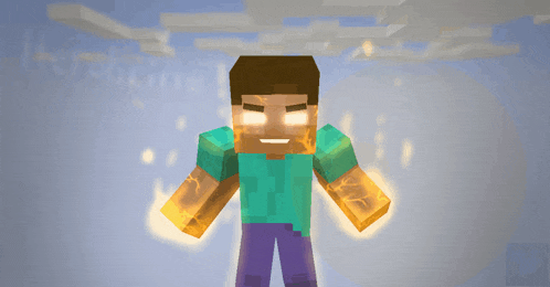 a minecraft character with glowing arms and a glowing face