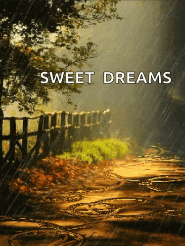 a painting of a path in the rain with the words sweet dreams above it