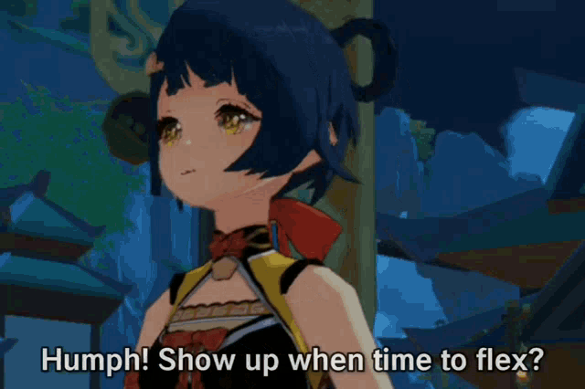 a cartoon character with the words humph show up when time to flex on the bottom