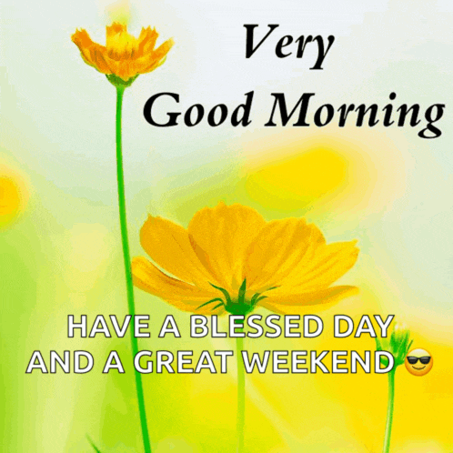 a very good morning message with a yellow flower in the background