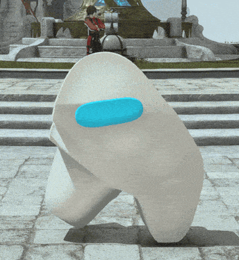 a statue of a person with a blue circle on it