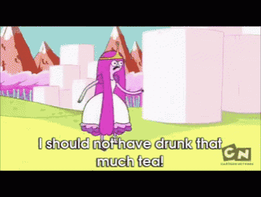 a cartoon of princess bubblegum from adventure time says i should not have drunk that much tea