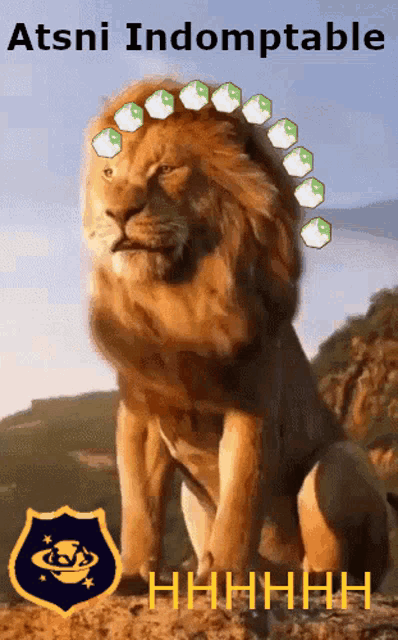a picture of a lion with the words atsni indomptable written above it