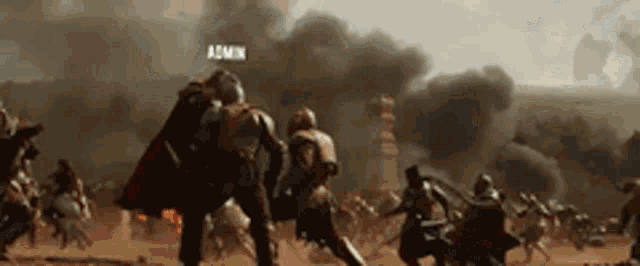 a group of soldiers are fighting in a field with a sign that says ' admin ' on it