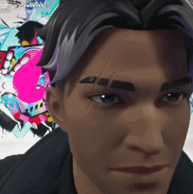 a close up of a man 's face with a colorful background behind him that says ' nintendo ' on it