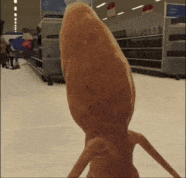 a cartoon character is standing in a store with a sign that says home
