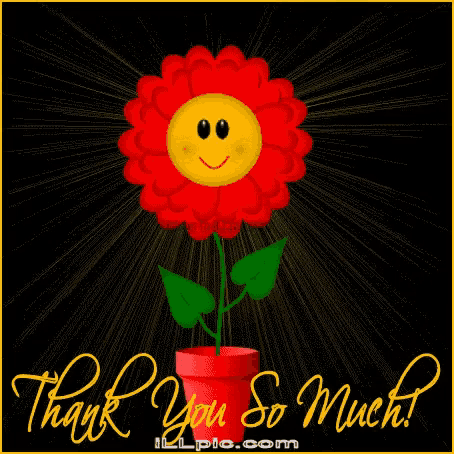 a thank you card with a flower in a red pot