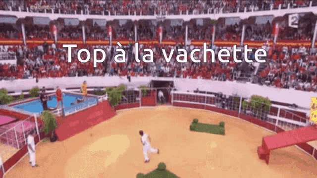 a blurred image of a bullfight with the words top a la vachette written on the bottom