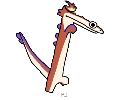a cartoon drawing of a dragon with a long neck and a long tail .