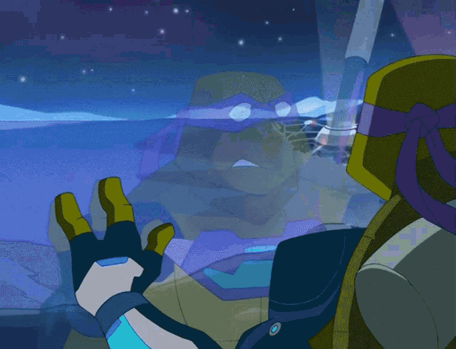 two teenage mutant ninja turtles are looking at something in a cartoon