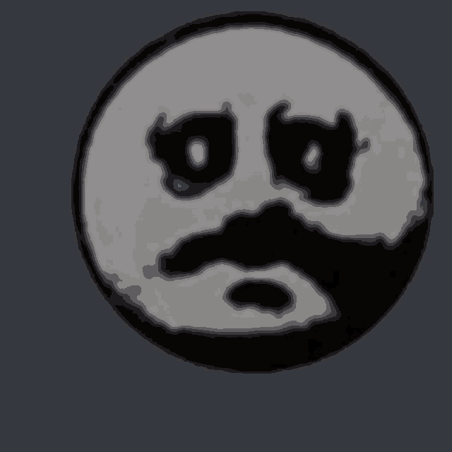 a black and white smiley face with a mustache is in a circle .