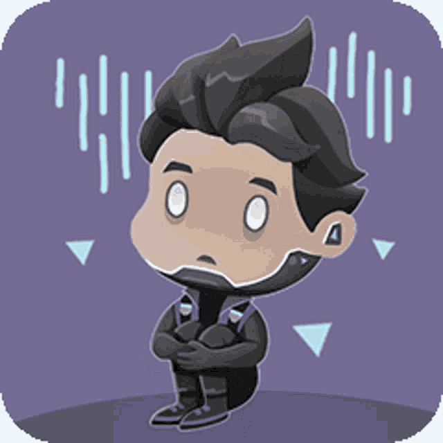 a cartoon character is sitting on the floor with his arms around his knees .