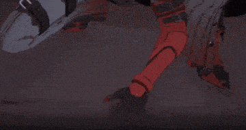 a cartoon character with white hair and a red sleeve has the letter l on his arm