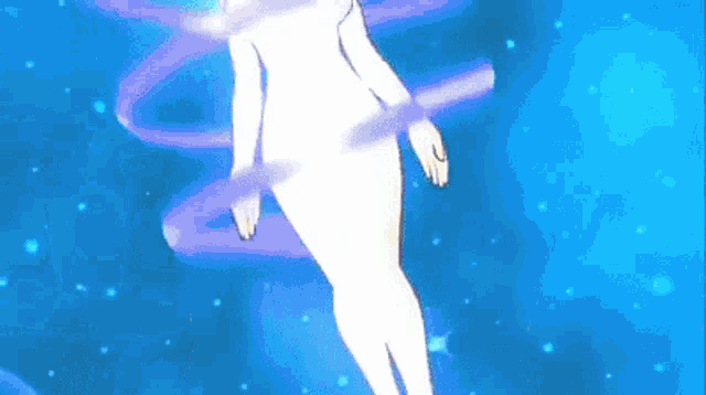 a naked anime girl is surrounded by a blue ribbon