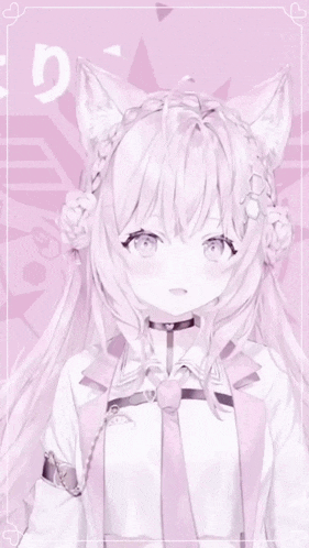 a girl with white hair and cat ears is wearing a choker around her neck