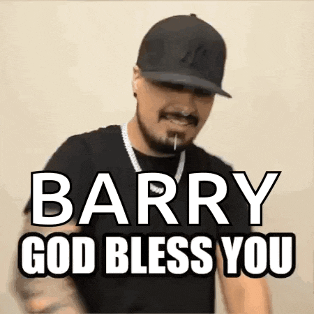 a man wearing a hat and a necklace is saying barry god bless you
