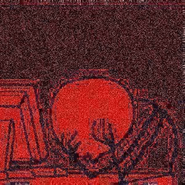 a red and black background with a spider and a circle in the middle .