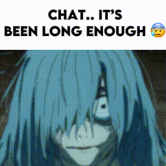 a picture of a person with blue hair and the words `` chat . it 's been long enough ''