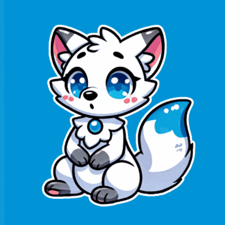 a cartoon of a white fox with blue eyes