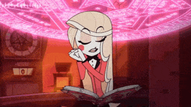 a cartoon character is reading a book in front of a circle that says ' tarot ' on it