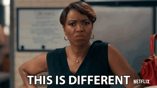 a woman with her hands on her hips and the words " this is different " on the bottom