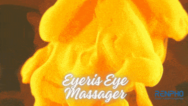 a poster for everis eye massager shows a yellow swirl of liquid