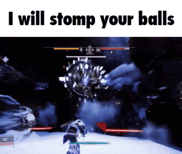 a video game scene with the words i will stomp your balls