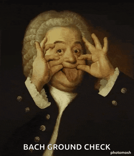 a painting of a man sticking his tongue out with the words bach ground check below him