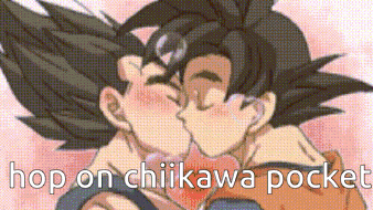 a couple of anime characters kissing each other with the words nop on chiikawa pocket below them .