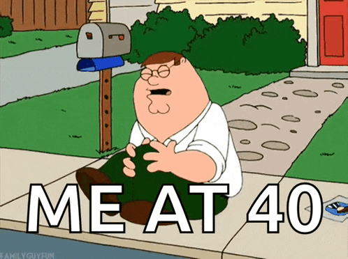 a cartoon of peter griffin sitting on the sidewalk with the words meat 40